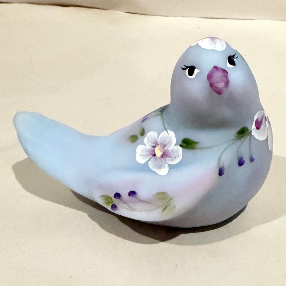 Fenton Blue Burmese Songbird Amy Slack Signed Hand Painted Floral 1996-98